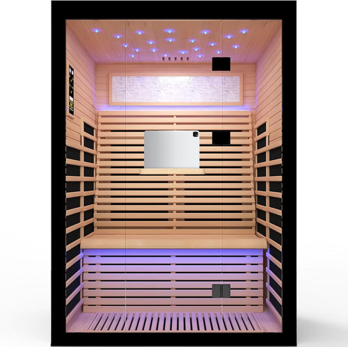 2 Person Infrared Sauna Room Far Infrared Saunas Home Canadian Hemlock Indoor 2100W Low-EMF Dry Saunas with Oxygen Bar