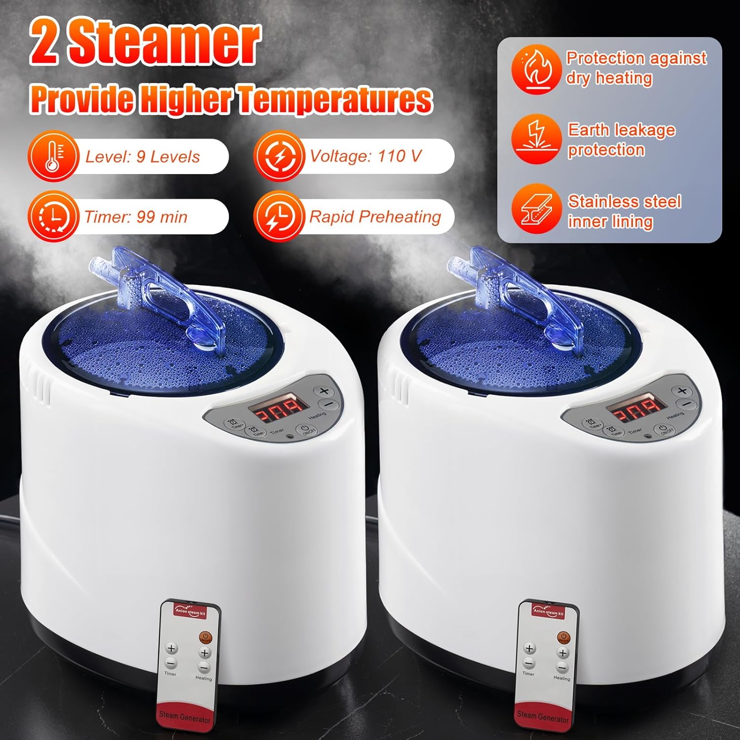 2 Person Sauna, Extra Large Sauna Box, Portable Steam Sauna Tent with 2 Steamers