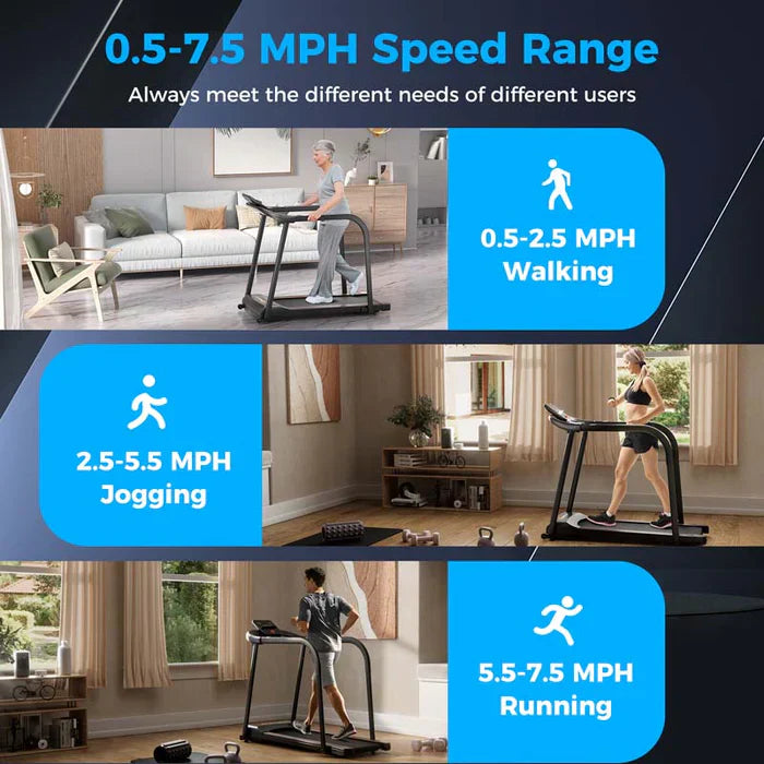 2.5 HP Walking Treadmill for Senior with Long Handrail, 300 lbs Capacity, Recovery Fitness Exercise Machine